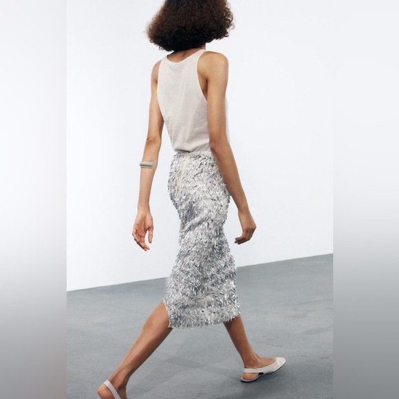 ZARA SEQUIN MIDI SKIRT - Picture 6 of 9